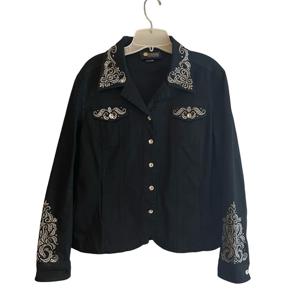 Christine Alexander  SWAROVSKI Crystal Embellished Black Denim Jacket size L